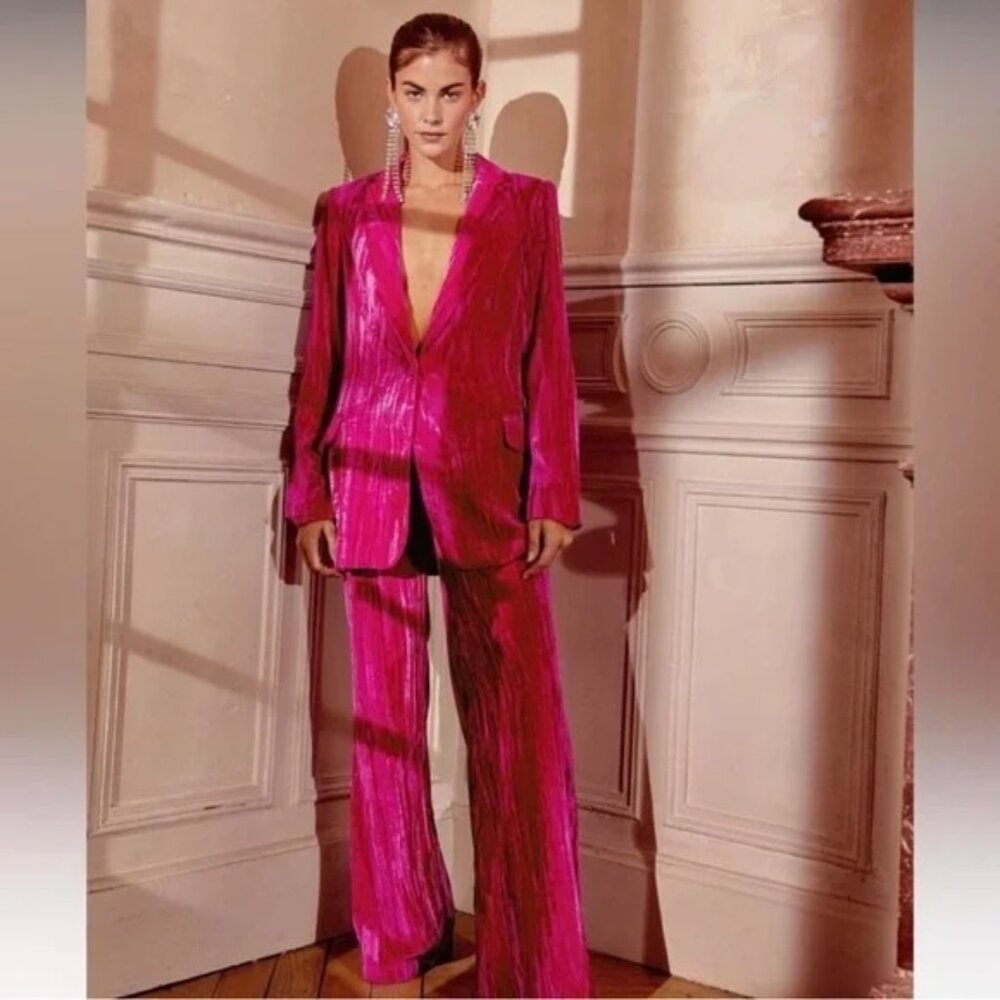 Nasty Gal Pink Velvet Blazer Pant Suit: Size 4,8